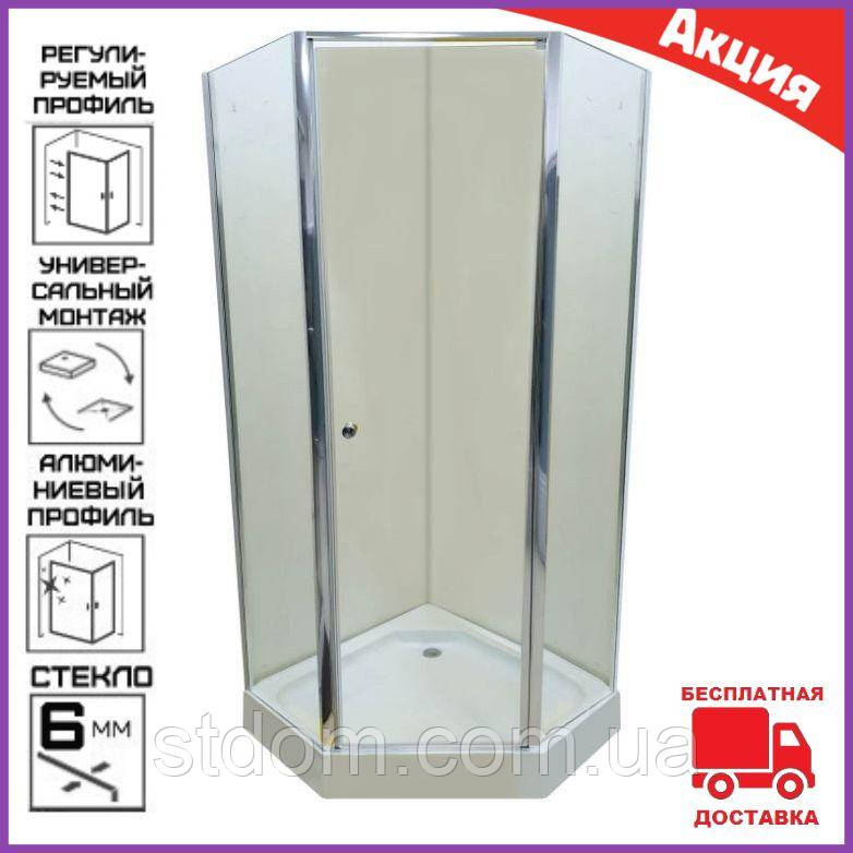 П'ятикутна душова кабіна 90х90 см з піддоном Atlantis B-009-9 скло матове. Душові кабіни п'ятикутні