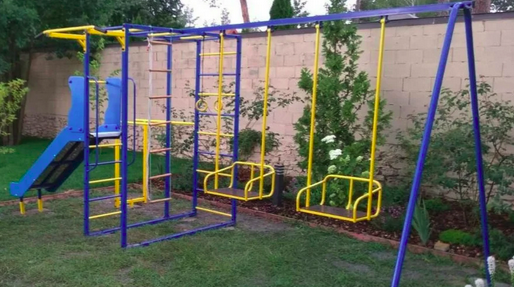 Металлический уличный спорткомплекс Dalli 811-1_с двумя качелями и горкой с бортиками_фото