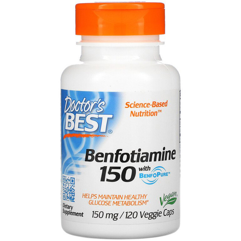 Бенфотіамін Doctor's Best "Benfotiamine" 150 мг, біодоступна форма вітаміну В1 (120 капсул)