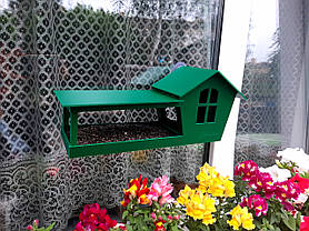 Годівниця для птахів віконна "Будиночок" зелений, фото 2