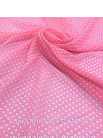 Шифон принт (ш.150 см) Белый горох на розовом фоне для блузок, платьев, юбок, сарафанов