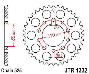 JTR1332.40 задня зірка HONDA CB 500, HONDA CB 400,HONDA CB 750 ,HONDA VT 600 аналог SUNSTAR 1-4335-40, фото 1