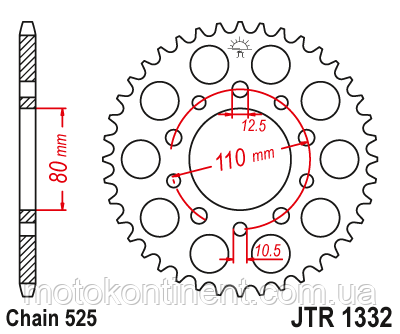 JTR1332.47 задня зірка HONDA CB 500, HONDA CB 400,HONDA CB 750 ,HONDA VT 600 аналог SUNSTAR 1-4335-, фото 1