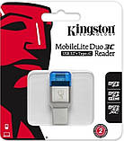 Картридер Kingston MobileLite Duo 3C Dual Interface USB3.1 Type-A and Type-C microSD (FCR-ML3C) Metall Casing, фото 5