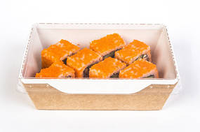 Контейнер паперовий крафт усередині білий 145х95х45 мм. 400мл. із плоскою PET кришкою (450/75)