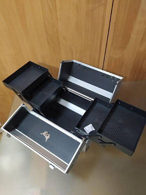 Алюмінієвий бьюти кейс чемодан для косметики з висувними полками 740, сірий ромб, фото 4