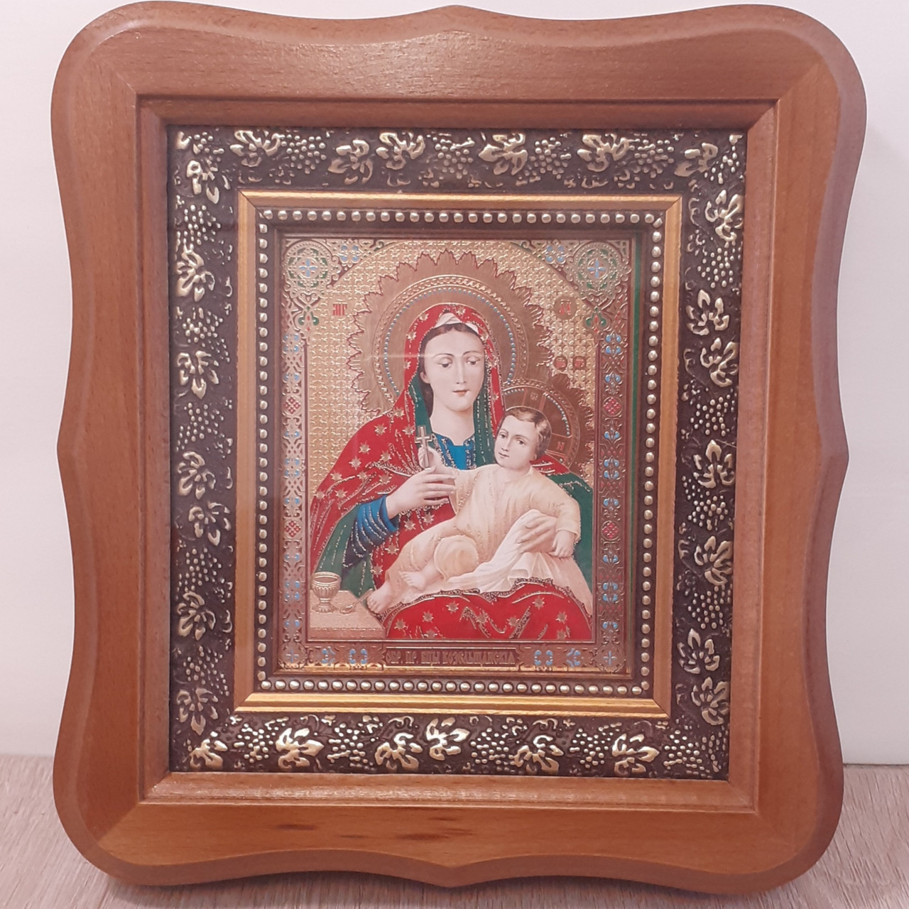 Ікона Козельщанська Пресвята Богородиця, лик 10х12 см, у світлому дерев'яному кіоті., фото 1