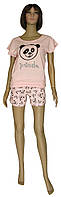 Пижама женская трикотажная, футболка и шорты 21009 Panda стрейч-коттон Розовая 42-44