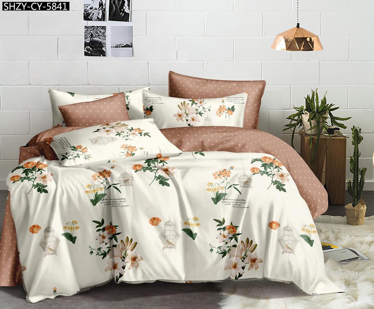 Двоспальна постільна білизна голд Райська пташка, фото 1