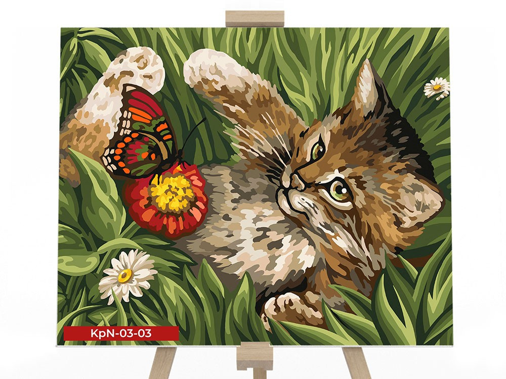 Картина за номерами Кішка в траві KpNe-03-03 Danko toys 30 * 40 фарби пензлик креатив творчість для дітей