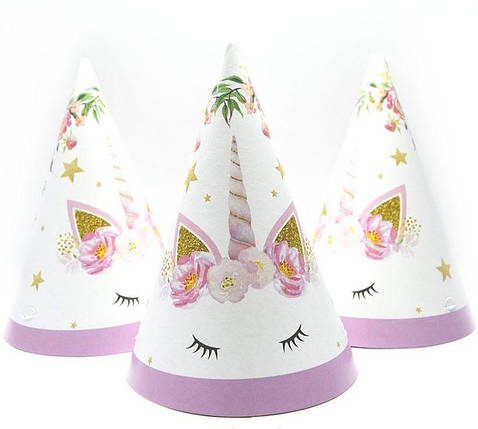 Ковпаки святкові паперові маленькі | Єдиноріг, фото 1