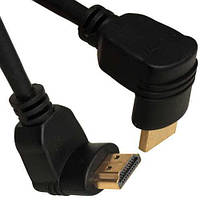 Шнур HDMI, штекер кутовий - штекер кутовий, Vers.-1,4, діам.-6мм, gold, 1м, чорний