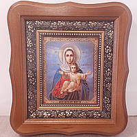 Икона Аз есмь с вами и никто же на вы Пресвятая Богородица, лик 10х12 см, в светлом деревянном киоте
