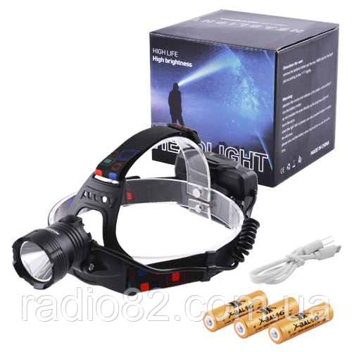 Налобний ліхтар Police XQ-219-HP50, ЗУ micro USB, 3x18650, power bank, signal light, індикація заряд