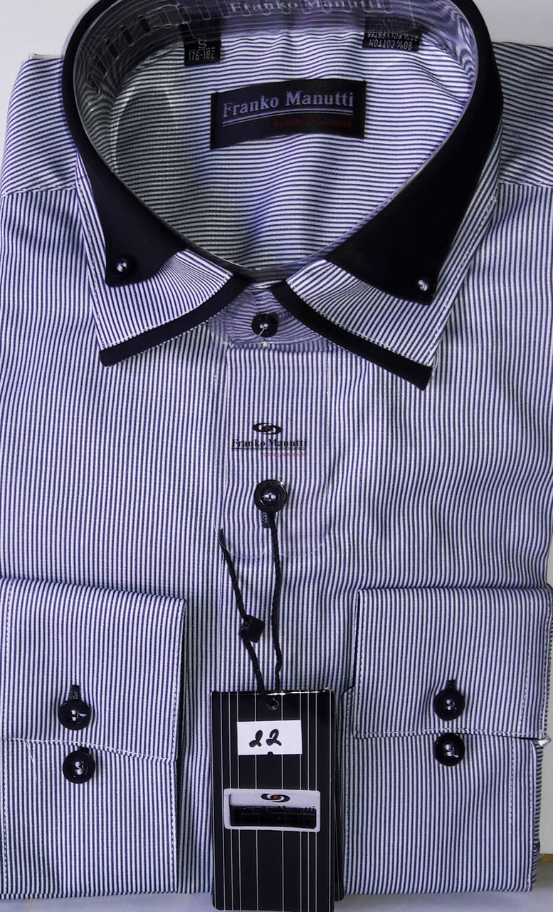 Сорочка чоловіча Franco Manuti vd-0022 світло-сіра приталені комбінована в смужку з довгим рукавом