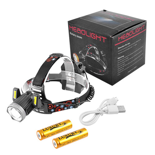 Налобний ліхтар Police JR-6000-T6+2COB, ЗУ micro USB, 2х18650/3xAA, signal light, zoom, фото 1