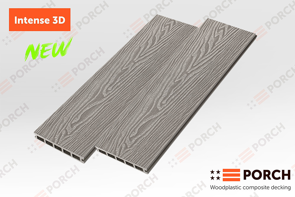 Террасна дошка Porch Intense Silver 3D 3000x150x24 двосторонній декор, дерево-полімерна дошка, для тераси