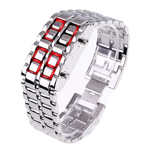 Годинник-браслет Iron Samurai, Айрон Самурай сріблястий з червоними світлодіодами (код: W012SR)
