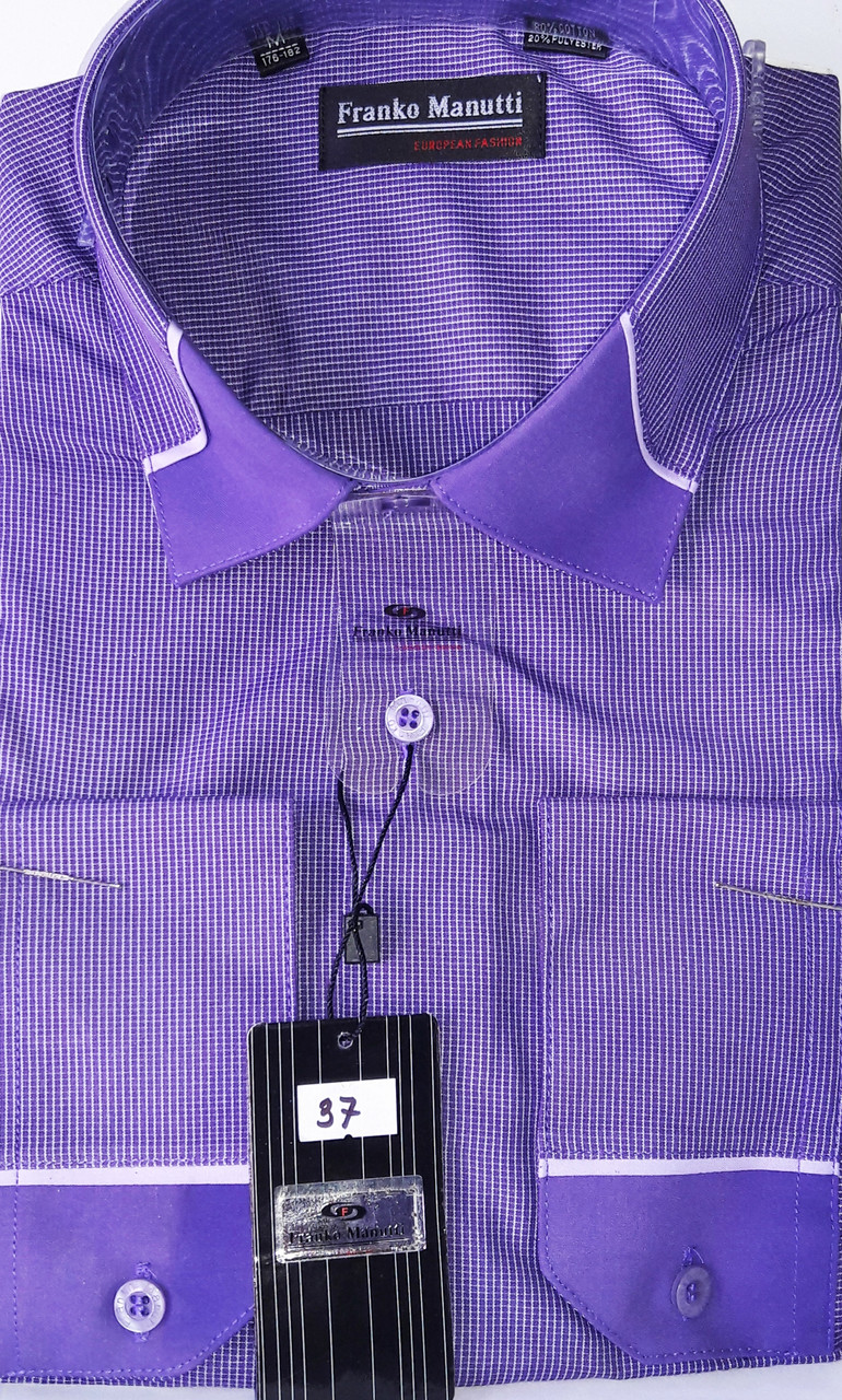 Сорочка чоловіча Franco Manuti vd-0037 фіолетова приталені комбінована в дрібну клітку з довгим рукавом