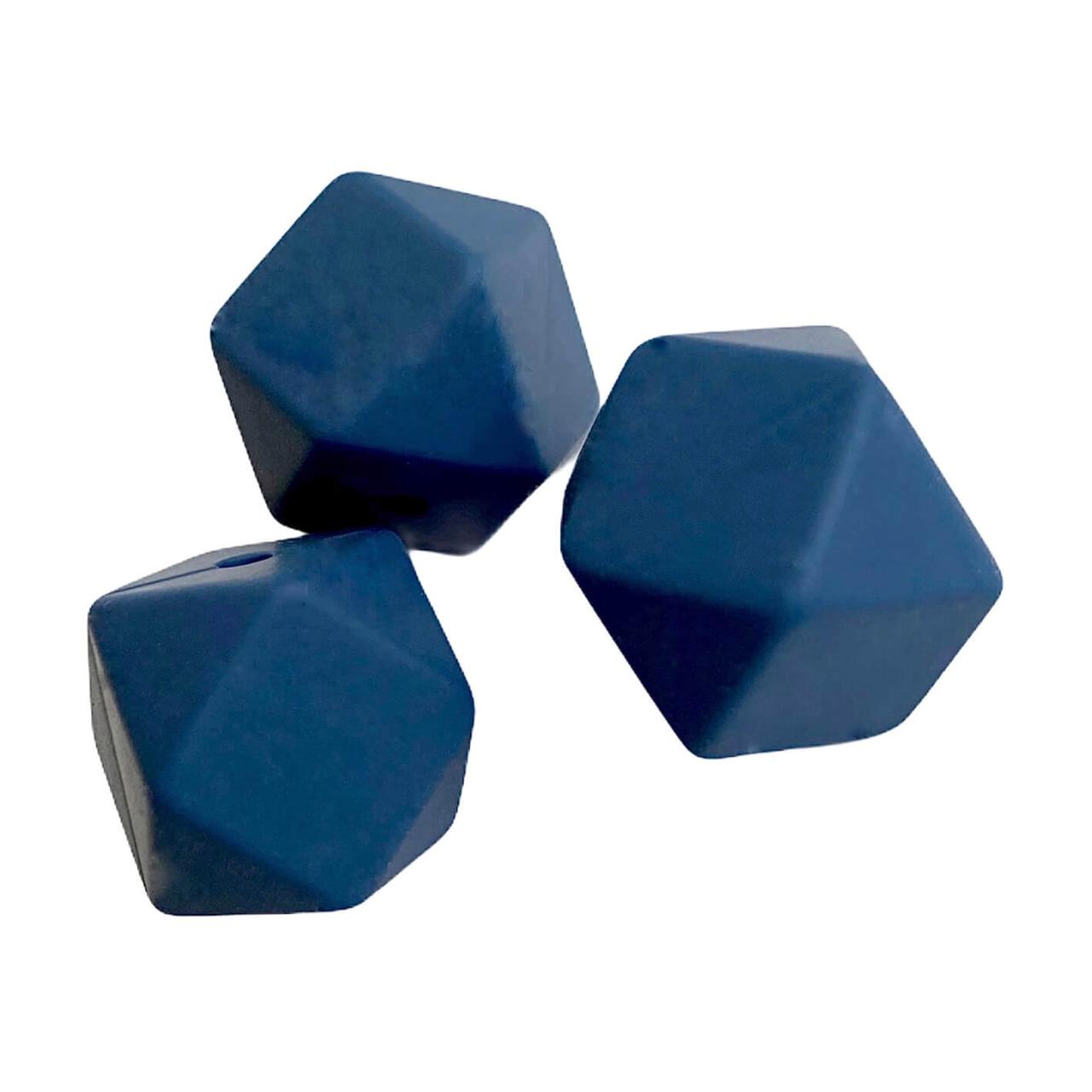Гексагон 17 мм (синій navy), силіконові намистини, фото 1