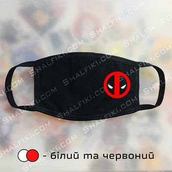"Знак Дедпул" чорна захисна маска з принтом - білий і червоний