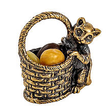 Статуэтка бронзовая сувенирная с янтарем Кошка с лукошком