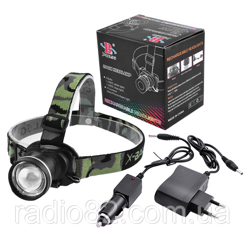 Налобний ліхтар X-Balog 6807-XPE, ЗУ 220V/12V, вбудований акумулятор, zoom