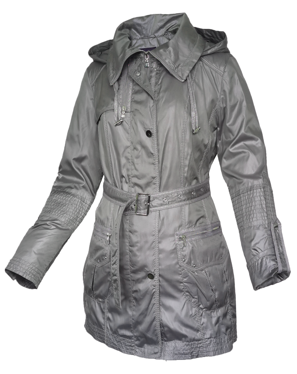 Тренч жіночий з капюшоном весна осінь City Classic Сірий Розмір 50, фото 1