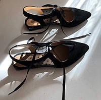 Черные босоножки женские закрытые из замши Woman's heel 36 размер с прозрачной вставкой