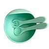 Силіконова дитяча тарілка на присосці , ложка і виделка (м'ята) силіконові, фото 2