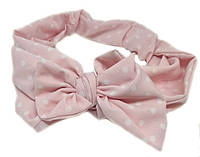 Детская повязка на голову с афробантом розовая в горошек