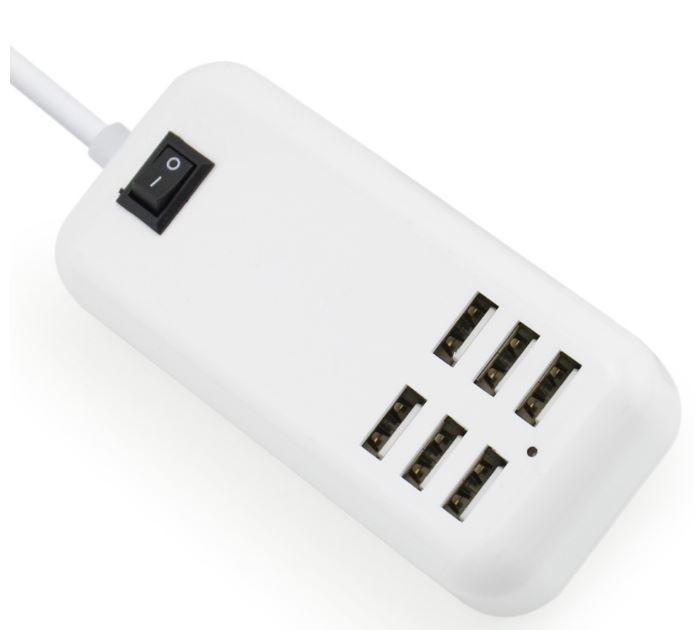 Мережевий зарядний пристрій для телефона 6 USB-портів, потужність 3 ампери