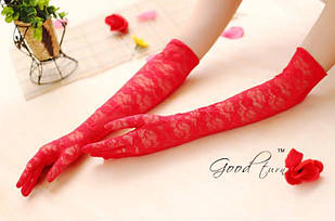 Рукавички мереживні, довгі Червоний, 42 см