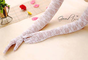 Рукавички мереживні, довгі Білий, 55 см