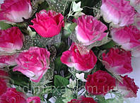 Букет искусственных цветов Роза-24 каскадная гофре с вуалью и добавками , 56 см розовый+белый меланж