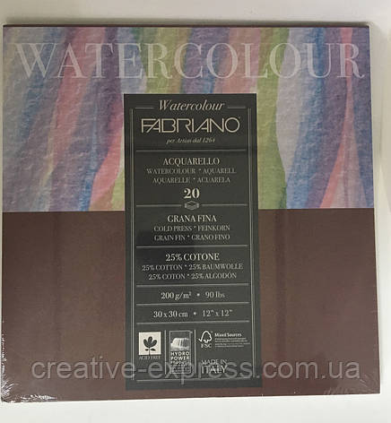 Альбом для акварелі Watercolour Fabriano cold pressed30*30 200gm, фото 1