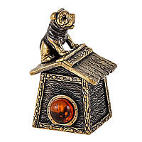 Коллекционный наперсток сувенир бронза с янтарем Будка с собакой