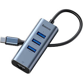 Мультипортовий адаптер USB Хаб Baseus Enjoy series Type-C to 3xUSB3.0+RJ45 CAHUB-M0G Grey