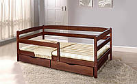 Кровать деревянная подростковая Ева 80х190 с ящиками и боковой планкой темный орех/орех