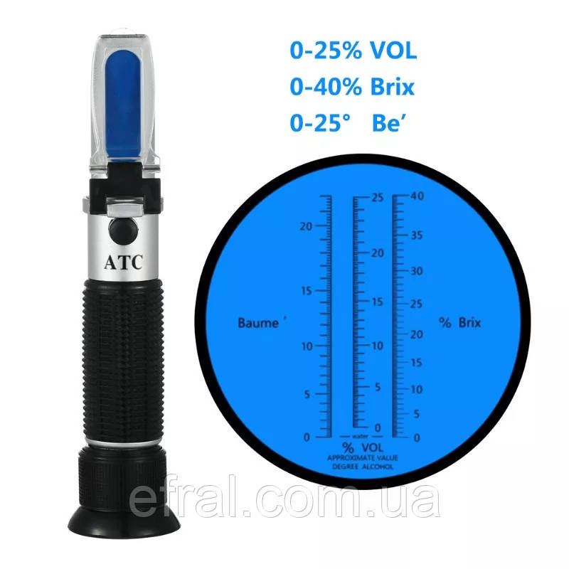 Рефрактометр ATC Brix 0-40%, Alcohol 0-25%, Baume 0-22: продаж, ціна у ...