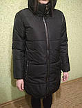Жіночий пуховик весняний куртка жіноча подовжена пуховик жиноча довжина 95 см колір чорний хакі, фото 5