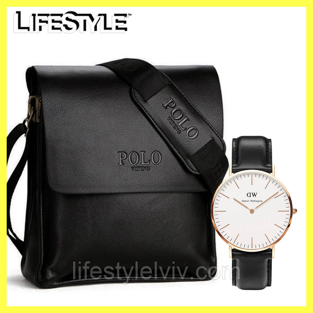 Сумка через плече Polo Videng 24x21x7 + Подарунок Чоловічий годинник DW / Чоловічі сумки та барсетки