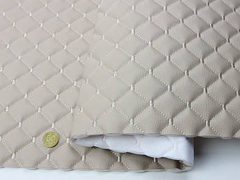 Шкірзам стьобаний кремовий «Ромб» (прошитий світлою ниткою) дубльований поролон і флізеліном шир 1,35 м