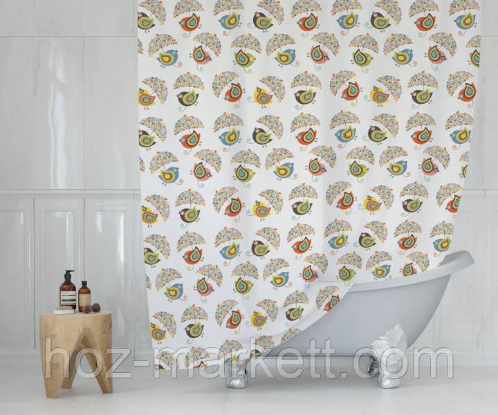 Тканинна шторка для душу Тропік 180 х 200 см Туреччина пташки, фото 1