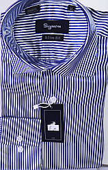 Чоловіча сорочка Sig Men vd-0005 синя приталені в смужку з довгим рукавом