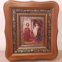 Икона Сретение Господне, лик 10х12 см, в светлом деревянном киоте