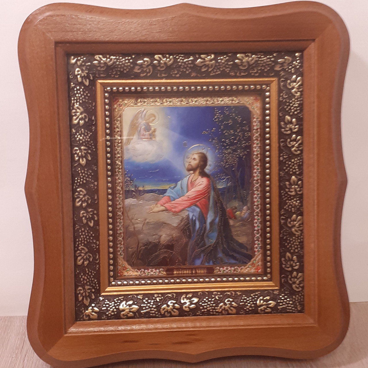 Ікона моління про чашу, лик 10х12 см, у світлому дерев'яному кіоті, фото 1