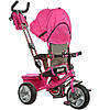 Триколісний велосипед коляска дитячий для дівчинки від 10 місяців з батьківською ручкою з козирком Рожевий Profi, фото 3