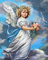 Алмазна вишивка. Картина на підрамнику "Ангел з квітами" , розмір 40х50см