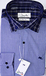 Чоловіча сорочка Sig Men vd-0014 синьо-біла в клітку приталені комбінована, з довгим рукавом XL